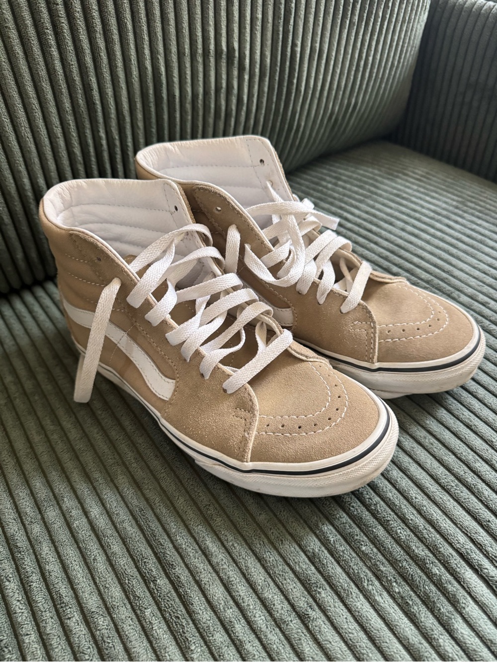 Vans SK8-Hi Suede Sneakers in Beige with White Stripe